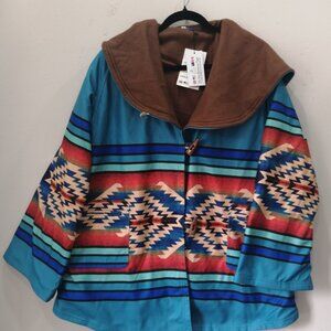 Kelly Reilly Vintage Horn Wool Blend Beth Dutton Blue Hooded Jacket Poncho Coat